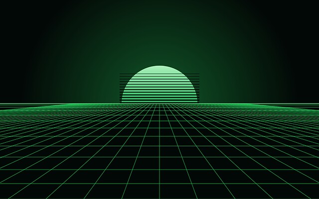 a green grid and a sun